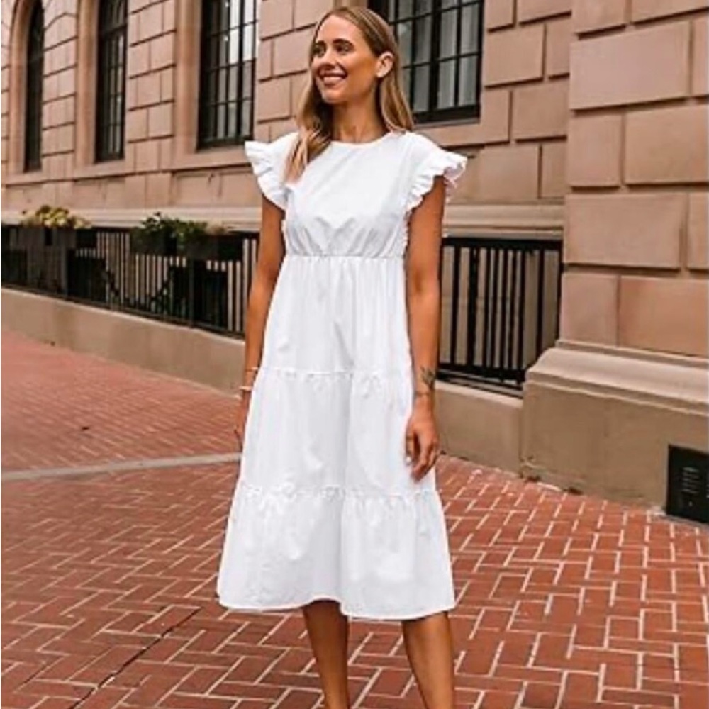 FASHION JACKSON THE DROP medium white tiered midi dress